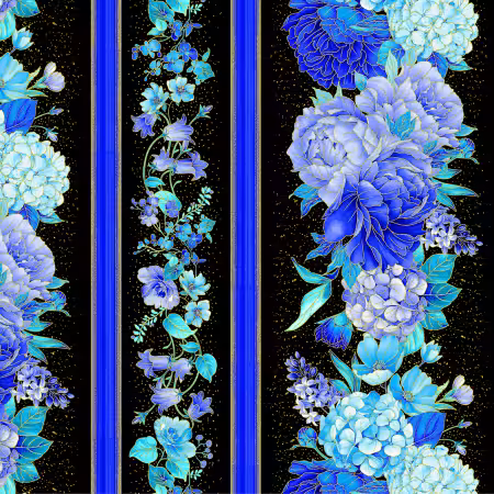 Black Floral Metallic 11in Stripes