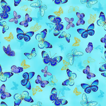 Aqua Flying Metallic Butterflies