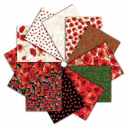 Fat Quarter Poppy Passion, 12pcs, 6 bundles/pack