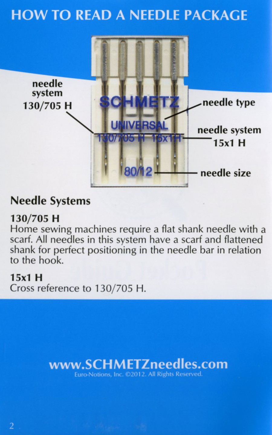 Schmetz Sewing Machine Needle ABC Pocket Guide