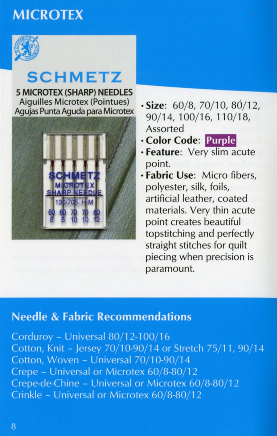 Schmetz Sewing Machine Needle ABC Pocket Guide