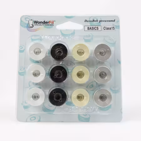 DecoBob Prewound Bobbins Class 15 12ct Black White Cream Grey