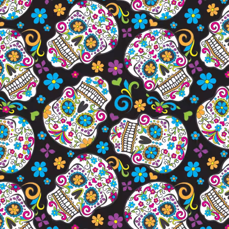 Folkloric Skulls/Black Digital Fleece Print