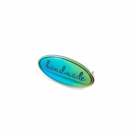 Metal Bag Label Oval handmade in Rainbow