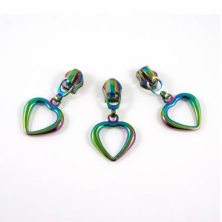 #5 Emmaline Slider with Hollow Heart Dangle Pull 10 Pack Rainbow