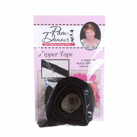 3 yards of Reversible Coil Zipper Tape with 8 Slides Black