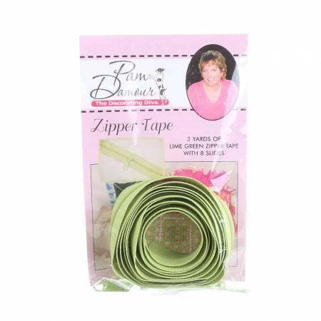 3 yards of Reversible Coil Zipper Tape with 8 Slides Lime