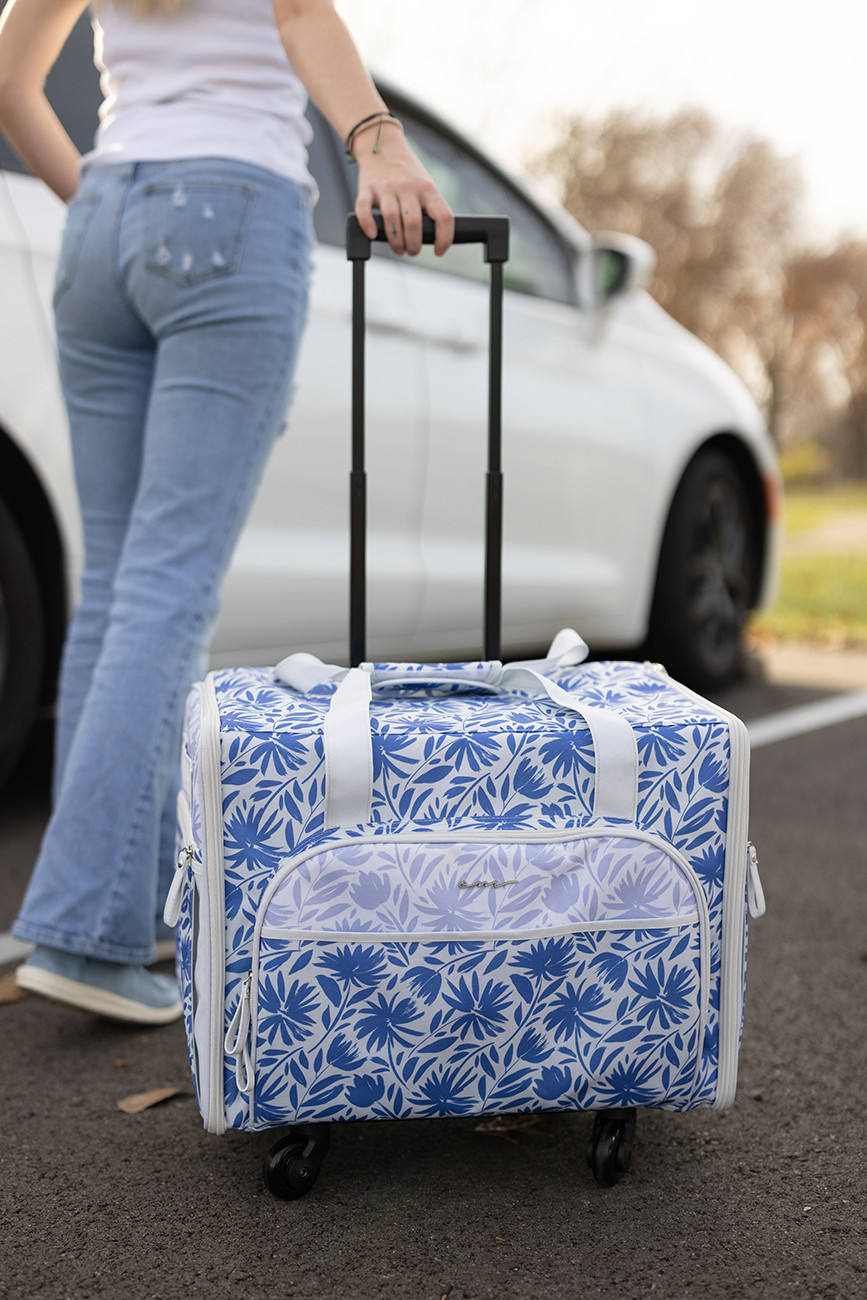 4-Wheel Rolling Sewing Case Tan Floral