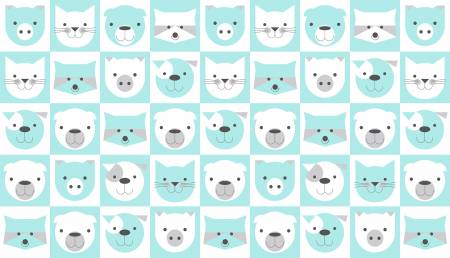 Aqua Animal Faces in 5 inch Blocks on Flannel