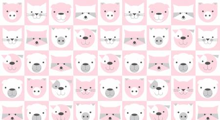 Pink Animal Faces in 5 inch Blocks on Flannel