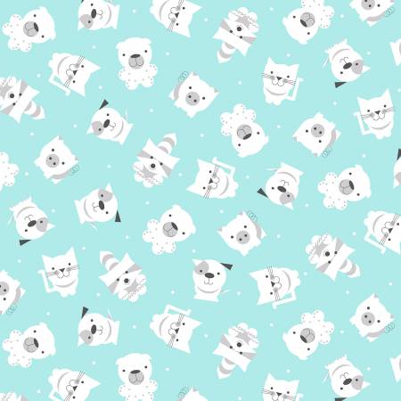 Aqua Tossed Animals on Flannel