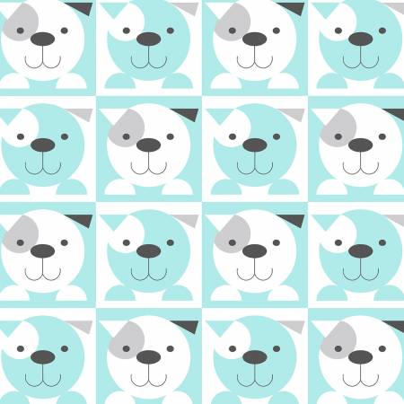 Aqua Puppy Faces in 3 inch Blocks on Flannel