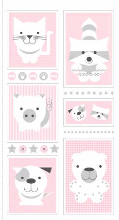 Pink 24 Inch Animal Panel on Flannel