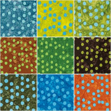 Batiks Elementals Polka Pop Fat Quarter Bundle A, 9 Pcs.