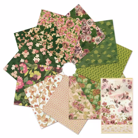 Fat Quarters Imperial Collection: Graceful Cranes Moss 12Pcs/Bundle