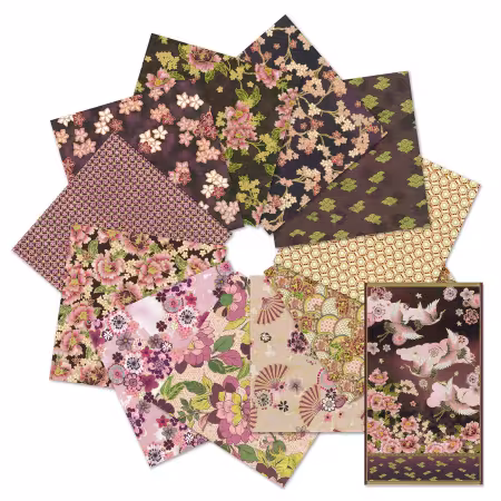 Fat Quarters Imperial Collection: Graceful Cranes Plum 12Pcs/Bundle