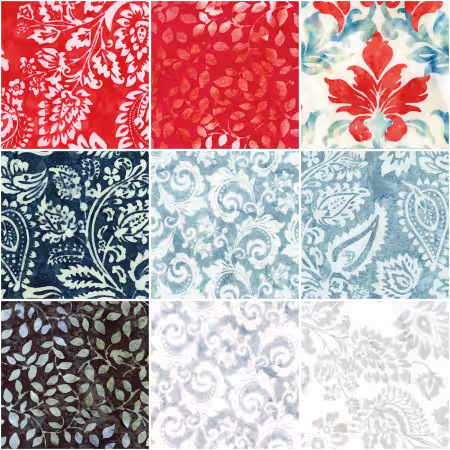 Batiks Decorator Style Americana Fat Quarter Bundle B, 9 Pcs.