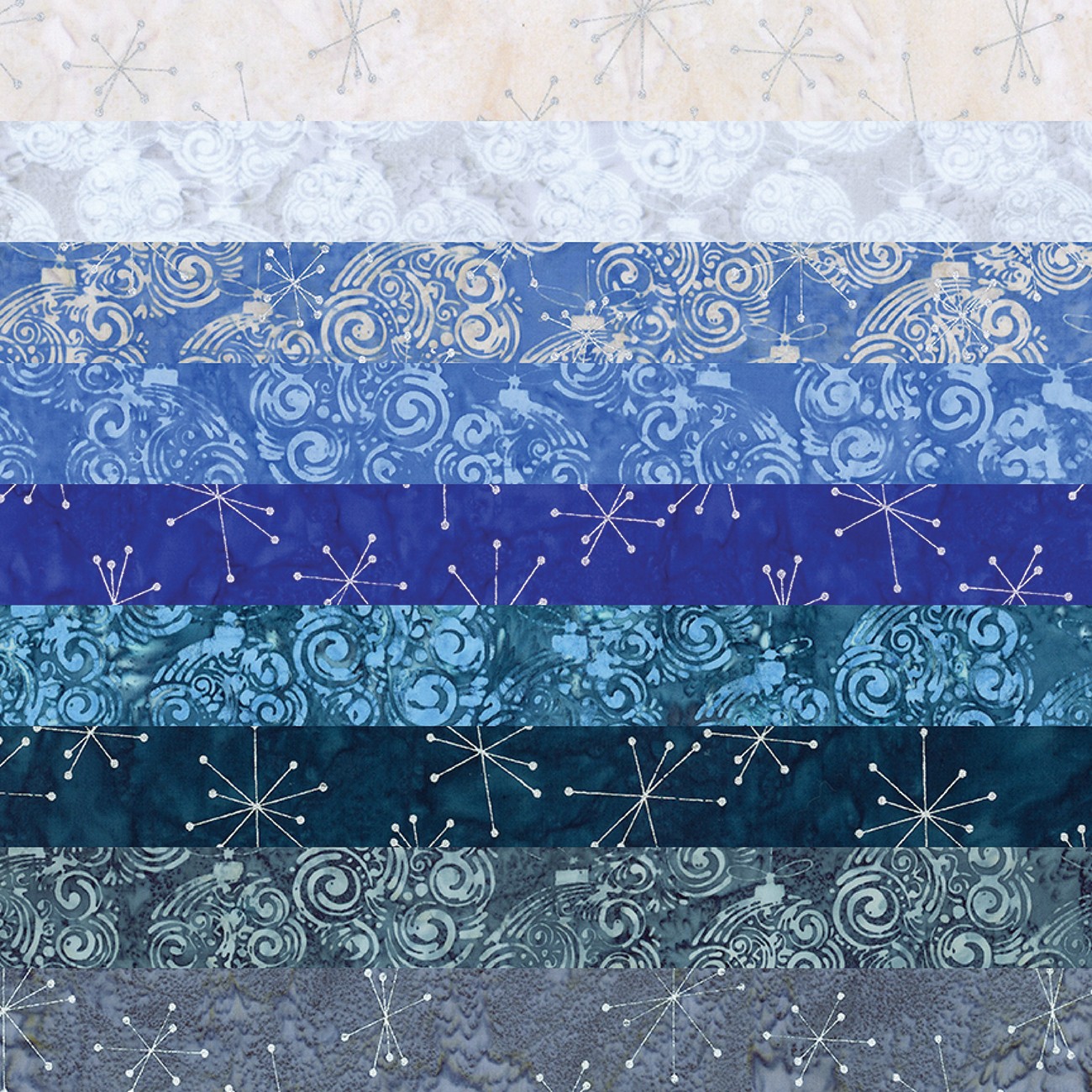 Batiks Holiday Sparkle Frosted Fat Quarter Bundle, 9pcs