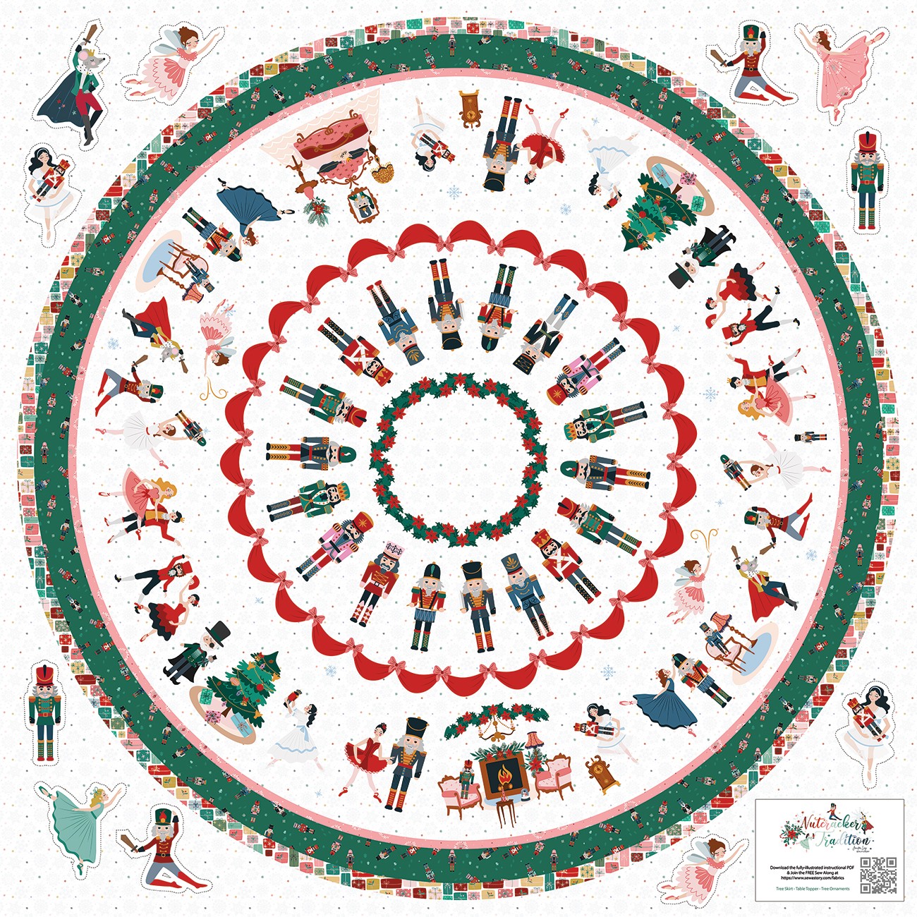 Nutcracker Tradition 54in x 54in Home Décor Tree Skirt Panel
