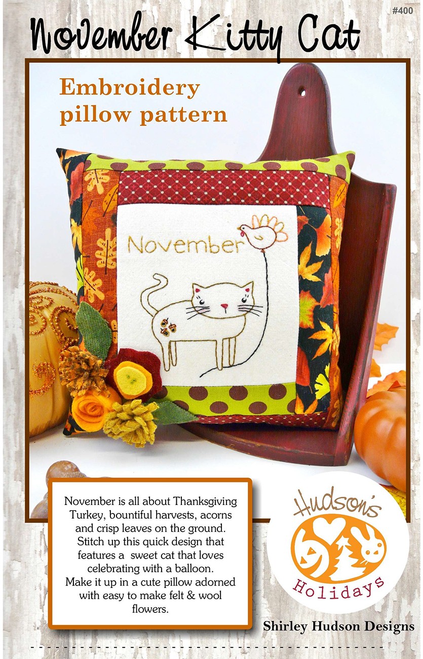 November Kitty CatEmbroidery Pillow Pattern