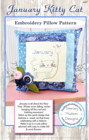 January Kitty Cat Embroidery Pillow Pattern