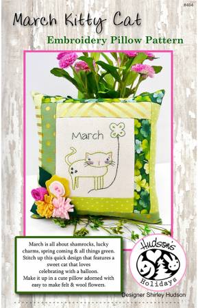 March Kitty Cat Embroidery Pillow