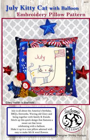 July Kitty Cat Embroidery Pillow Pattern