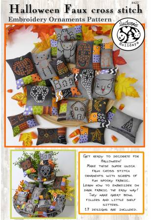 Halloween Faux Cross-Stitch Embroidery Ornaments Pattern