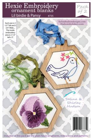Bird & Pansy Hexie Embroidery Ornament Blanks 2pk