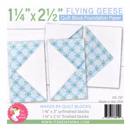 1-1/4in x 2-1/2in Flying Geese Quilt Block Foundation Paper