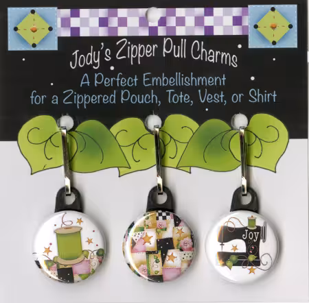 Zip Charm Set Pink and Black theme for Quilters