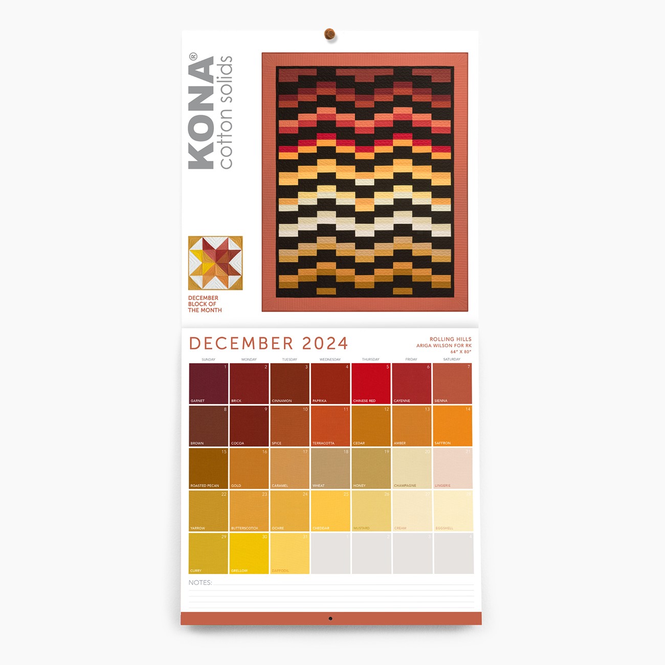 Kona Solids Calendar 2024, 10 per pack
