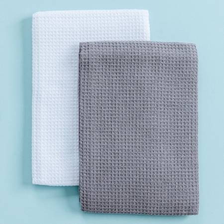 Tea Towel Blanks Waffle Knit White & Grey 2pk