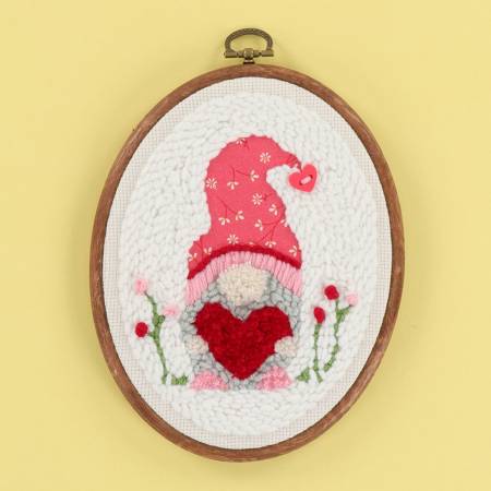 Punch Needle Embroidery Kit Be My Gnomie Faux Wood Oval Frame