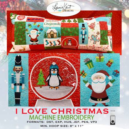 I Love Christmas Embroidery USB