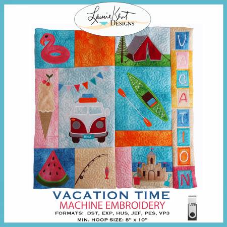 Vacation Time Pillow Machine Embroidery USB