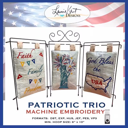 Patriotic Trio Machine Embroidery USB