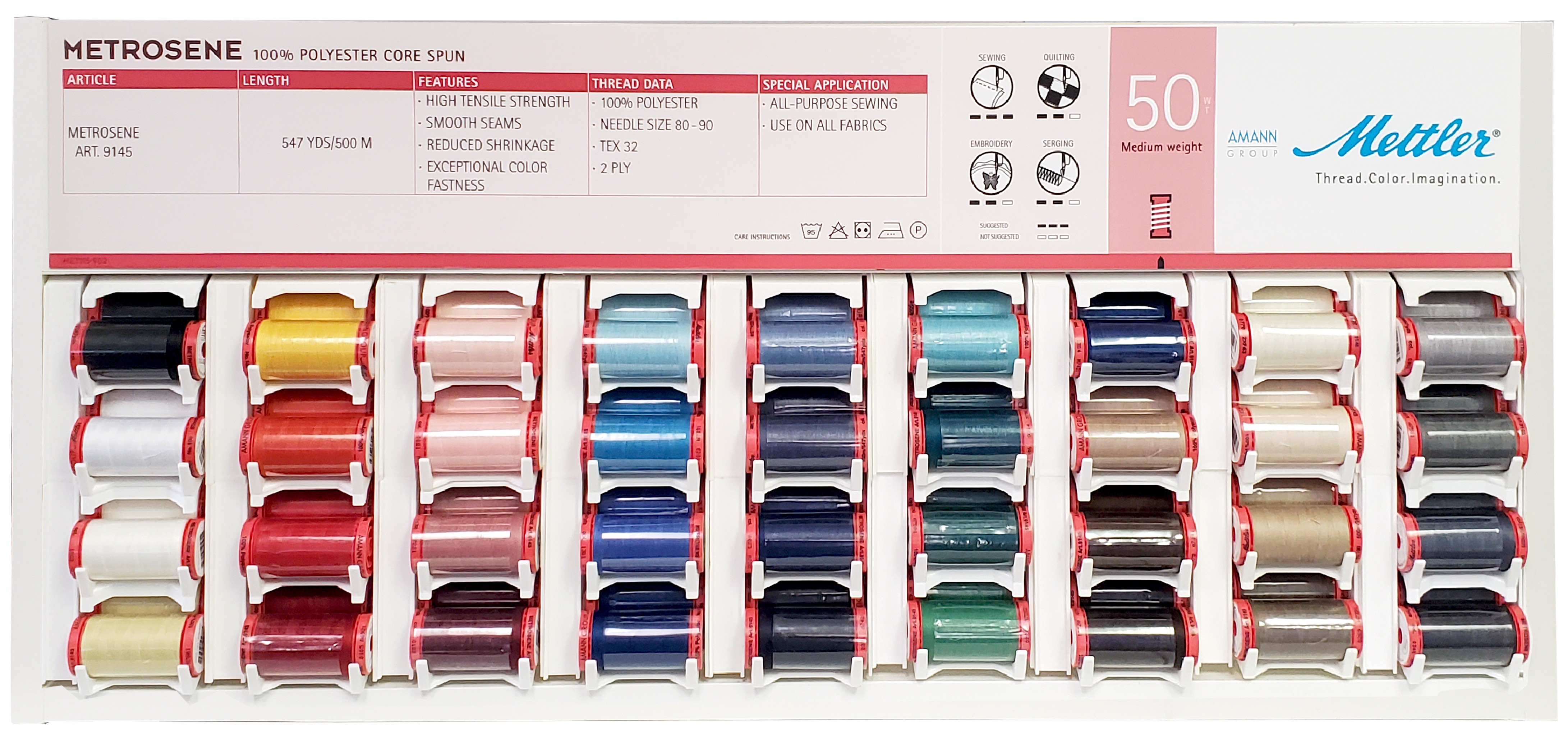 Metrosene Polyester 50wt Thread Assortment 180 Solid Color Large Spools