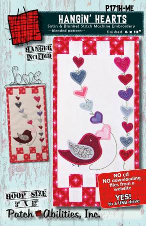 Hangin Hearts Machine Embroidery Version with Hanger