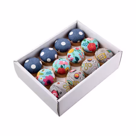 Wooden Base Fabric Pincushion 24pc