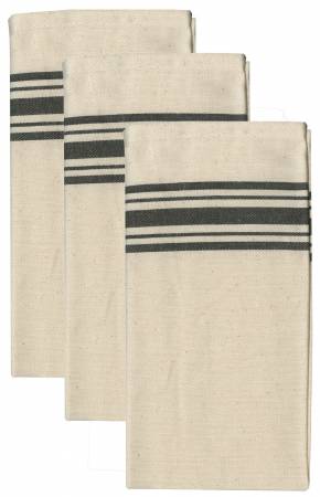 Aunt Martha's Black Stripe Herringbone Towels Pkg of 3