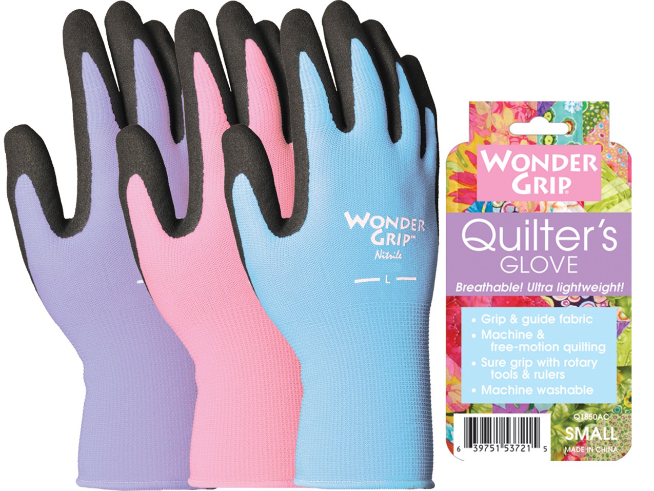 Wonder Grip Quilters Gloves Assorted Colors Large 1 Pair