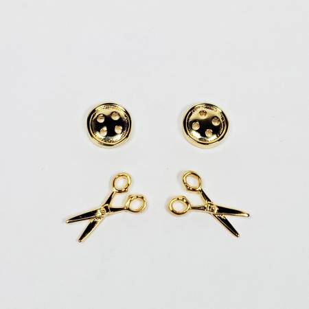 Button & Scissors Earring Set of 2 Gold