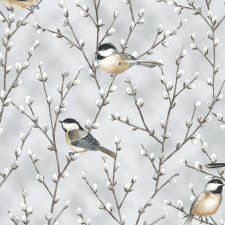Light Grey Birds on Branches w/Metallic