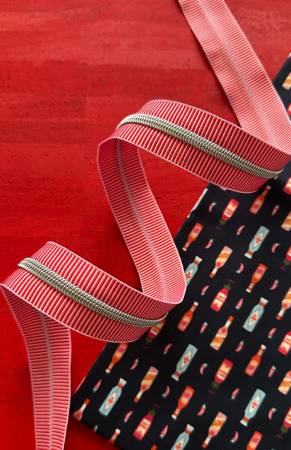 Red Stripe Zipper Tape With Nickel Teeth