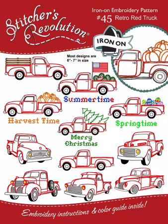 Retro Red Truck - Hand Stitch Embroidery Transfer Pattern