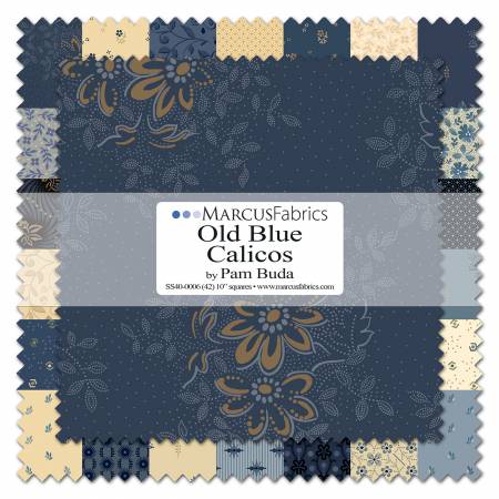 10in Squares Old Blue Calicos, 42pcs, 6 bundles/pack