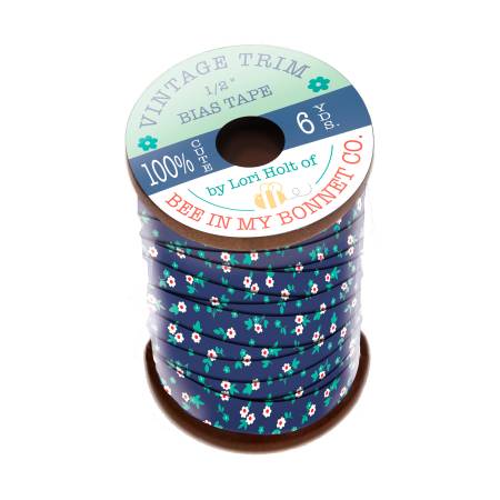 Lori Holt 1/2in Bias Tape Denim Blossoms, 6 Yard Spool