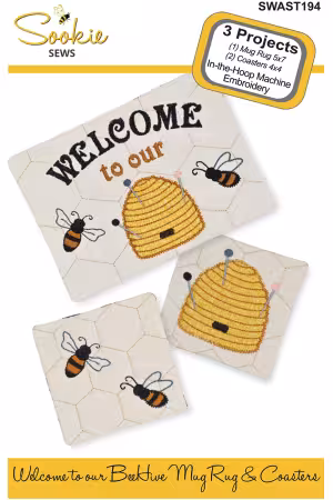 Welcome to our BeeHive Mug Rug & Coaster Set In-the-Hoop