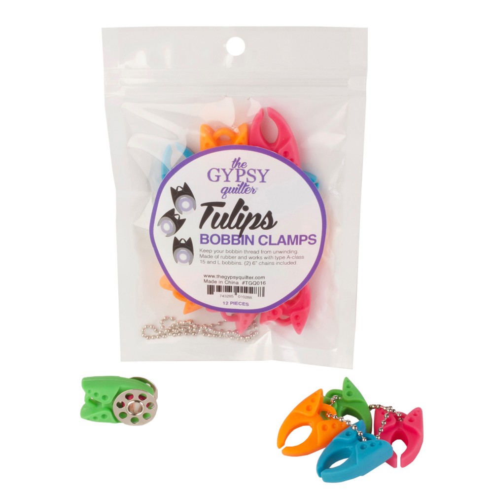TGQ016 package with 12 assorted Tulip Bobbin Clamps and ball chains
